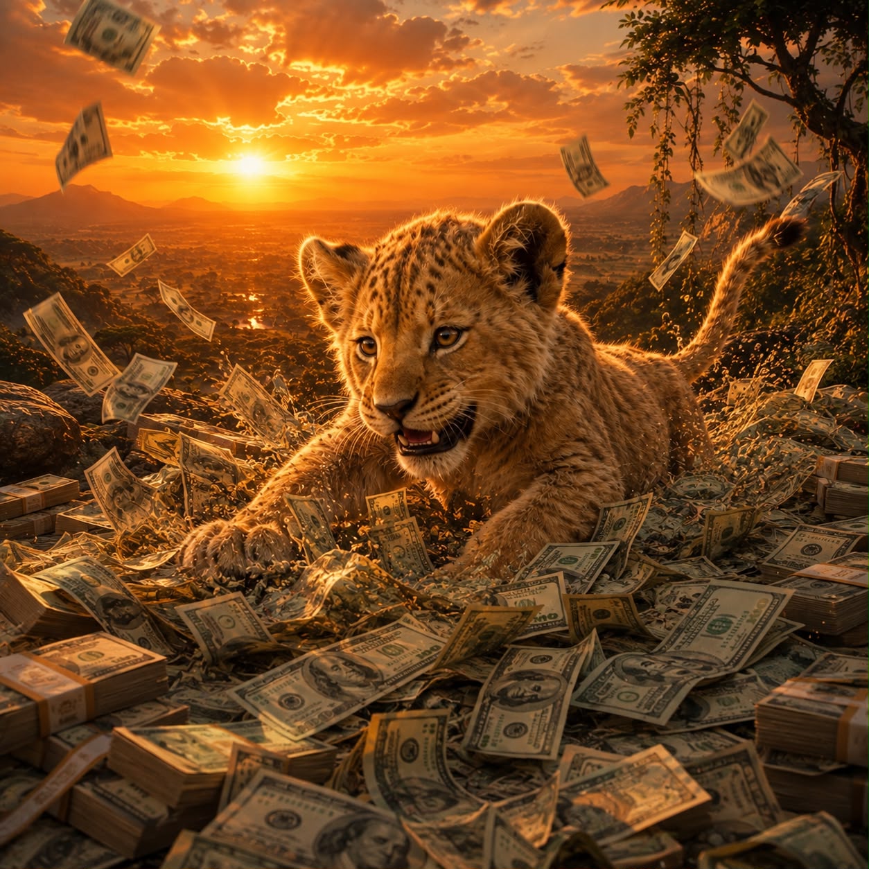 Kio and a pile of cash